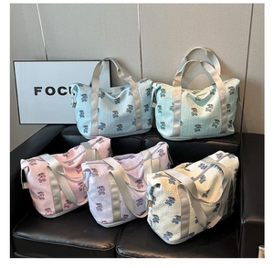 Foldable travel bags set with cute bear patterns and textured waffle fabric