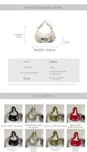 Detailed size chart and multi-color options for the stylish canvas hobo shoulder bag