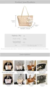 Detailed size specs for large capacity tote bags with cute bear prints and rabbit charm