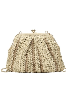 Borsa da spiaggia in paglia estiva con catena dorata e chiusura a scatto vintage