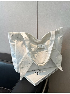 Women Star Print Canvas Tote Bag Large Capacity Bow Shoulder Bag Casual Shopping Bag For Ladies Daily Fashion Handbag