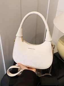 Sac à Épaule Hobo en Cuir PU pour Femmes Sac Bandoulière Minimaliste Demi-Lune Avec Chaîne Dorée Sac à Main Couleur Unie pour Quotidien