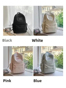 Collage of multi-color minimalist nylon backpacks for students in black white pink and blue