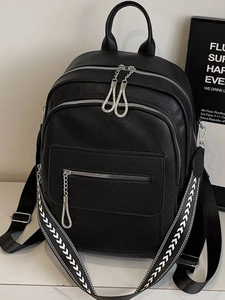Fashion Women PU Leather Backpack Large Capacity Pebble Grain School Bag With Rhinestone Detail And Woven Strap For Daily Travel