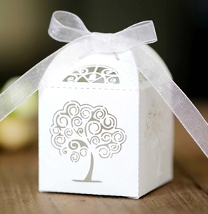 Lebensbaum Hohlraum Gastgeschenke Boxen Laser Geschnitten Perlpapier Geschenkverpackung Mit Band Für Hochzeit Geburtstag Party