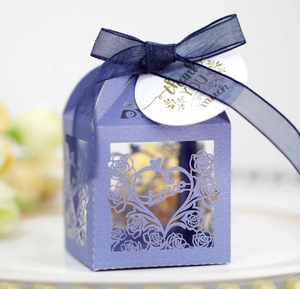 Elegant purple laser-cut rose gift box with Love heart cutout and Thank You tag