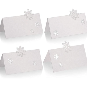 Snowflake Laser Cut Place Cards Artificial Pearl Paper Hollow Out Table Name Cards For Christmas Wedding Winter Party Banquet Decorations