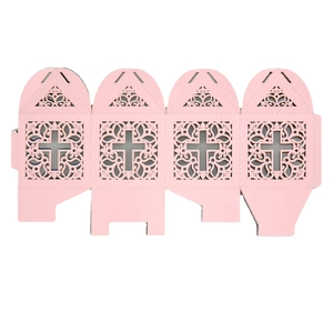 Pink laser-cut European cross candy box for weddings, unfolded flat paper template