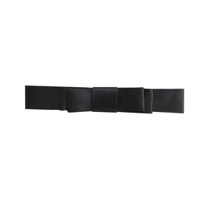 Elegant black satin bow hair accessory with multi-layer ribbon on white background