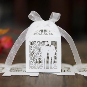 Mr & Mr Laser Cut Wedding Candy Box White Cardstock Gift Box With Ribbon Bow For LGBTQ Valentine's Day Party Favors