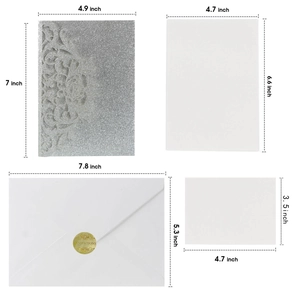 Elegant laser cut glitter rose wedding invitation set with envelopes and seals