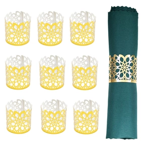 Elegant Laser Cut Reflective Paper Napkin Rings Hollow Out Floral Mandala Design For Wedding Banquet Table Decoration