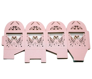 Boîte à bonbons de mariage rose découpée au laser avec motif de cygnes et de cœur