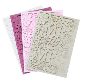 Laser-cut wedding invitations with MR & MRS floral design in four elegant colors