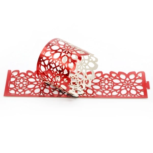 Elegant red laser-cut hollow floral napkin rings for wedding banquet and party decor