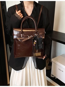 Large capacity vintage dark brown glossy leather backpack for casual travel and commute
