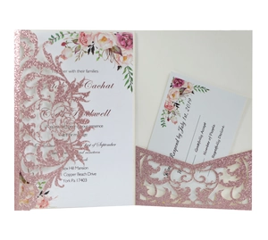 Laser Cut Rose Wedding Invitations Glitter Paper Elegant Floral Invitation Card For Bridal Shower Engagement Party Supplies