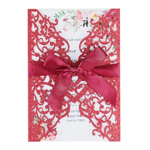 Elegant Laser Cut Wedding Invitation Cards Glitter Paper Hollow Heart Floral Design For Bridal Shower Engagement Party