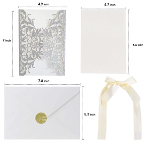 Laser cut rose wedding invitation set with glitter cover and gold seal sticker