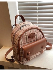 Retro Plaid Mini Backpack For Women Summer Fashion Lightweight Travel Small Backpack Synthetic Leather Fabric School Bag