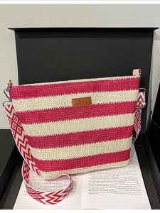 Damen Gewebte Streifen Umhängetasche Boho Häkeln Große Kapazität Tragetasche Mit Breitem Schultergurt Lässige Urlaub Handtasche