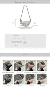Tableau des tailles pour sac croissant en cuir PU avec détails sur la bandoulière