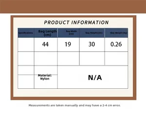 Detailed product sizing chart for large nylon hobo bag showing 44x19x30cm dimensions