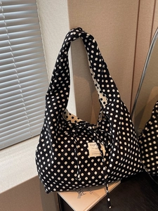 Large capacity polka dot canvas tote bag with knot strap and stylish ribbon detail