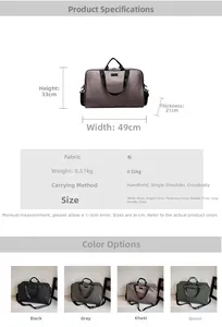 Size chart showing large Oxford cloth handbag dimensions and 4 colors for women