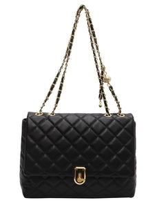 Classic black quilted shoulder bag with gold chain strap and elegant metallic twist lock