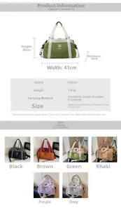 Detailed size guide and specifications chart for the large travel duffel bag with 6 colors