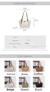 Detailed size chart for retro PU tote bag with dimensions 36x24x11cm and hand strap length