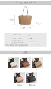 Detailed chart showing woven PU leather tote bag dimensions and five color options