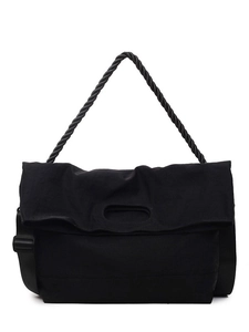 Minimalist black large capacity crossbody tote bag with chunky rope handles