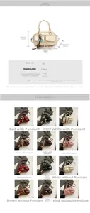 Detailed size specifications and color options for the solid color pillow handbag