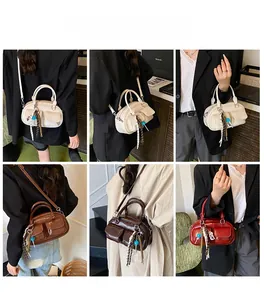 Multiple views of vintage mini Boston bag showing shoulder and crossbody styling options