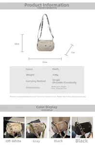 Detailed dimension chart and multi-color display of the nylon crossbody bag with measurements