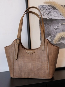 Vintage Woven Texture PU Leather Tote Bag For Women Large Capacity Shoulder Bag With Top Handle Stylish Commuter Handbag