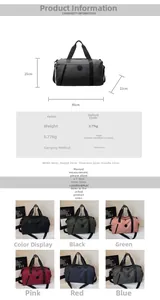 Detailed specs of the oxford fabric travel bag with color options and size info