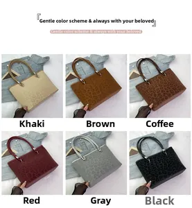 Dettagli della borsa tote leopardata in cachi, marrone, caffè, rosso, grigio e nero