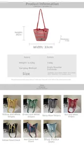 Detailed size chart and multi-color options for minimalist large canvas tote bags
