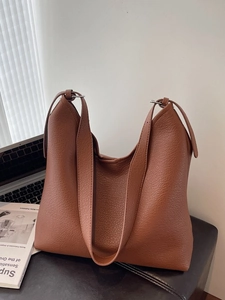 Women Large Capacity PU Leather Tote Bag Vintage Pebbled Pattern Pleated Shoulder Crossbody Bag For Daily Commute Office