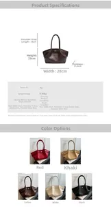 Detailed size chart and specifications for the retro pleated PU leather tote bag