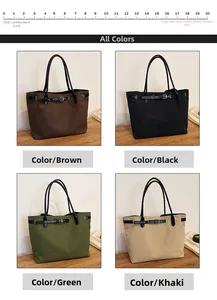 Collage of canvas tote bags in coffee, black, green and khaki on a rustic background