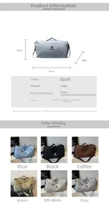 Detailed size specifications and multi-color overview of versatile travel duffel bag