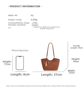 Spécifications de taille détaillées pour grand sac cabas en cuir PU tressé marron