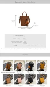 Spécifications de taille pour le sac seau en cuir PU 18x20x8cm avec options de couleur