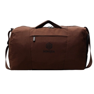 Large dark brown travel bag with dry-wet separation and adjustable shoulder strap