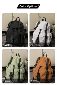 Mochila universitaria multifuncional en colores negro, blanco roto, verde y marrón