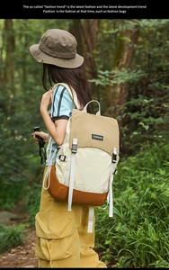 Detail of multi-color outdoor backpack with fashion label and adjustable buckles
